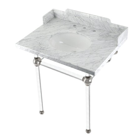 Kingston Brass 30 Carrara Marble Console Sink with Acrylic Legs, Marble WhitePolished Nickel LMS30MA6